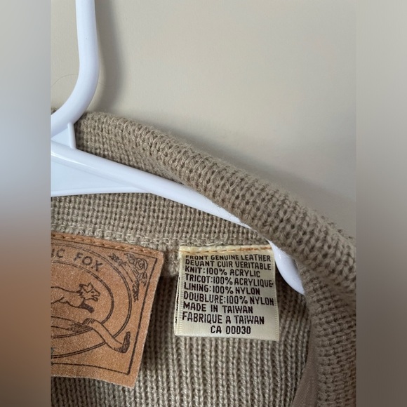 Unisex vintage Arctic Fox Tan Zip-Up leather front Sweater with Cable Knit NWOT - Picture 3 of 9